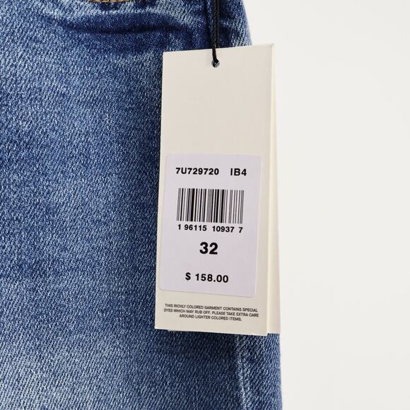 NWT 7 For All Mankind Luxe Vintage Raw Hem Denim Short Medium Wash Blue 32 - Picture 7 of 7